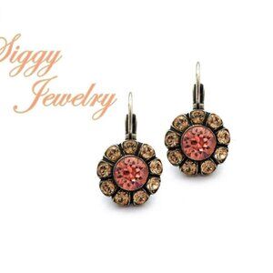 Light Peach Daisy Flower Drop Earrings made with Genuine Swarovski Crystals